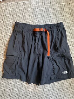 The North Face Black Shorts with Orange Webbing Belt